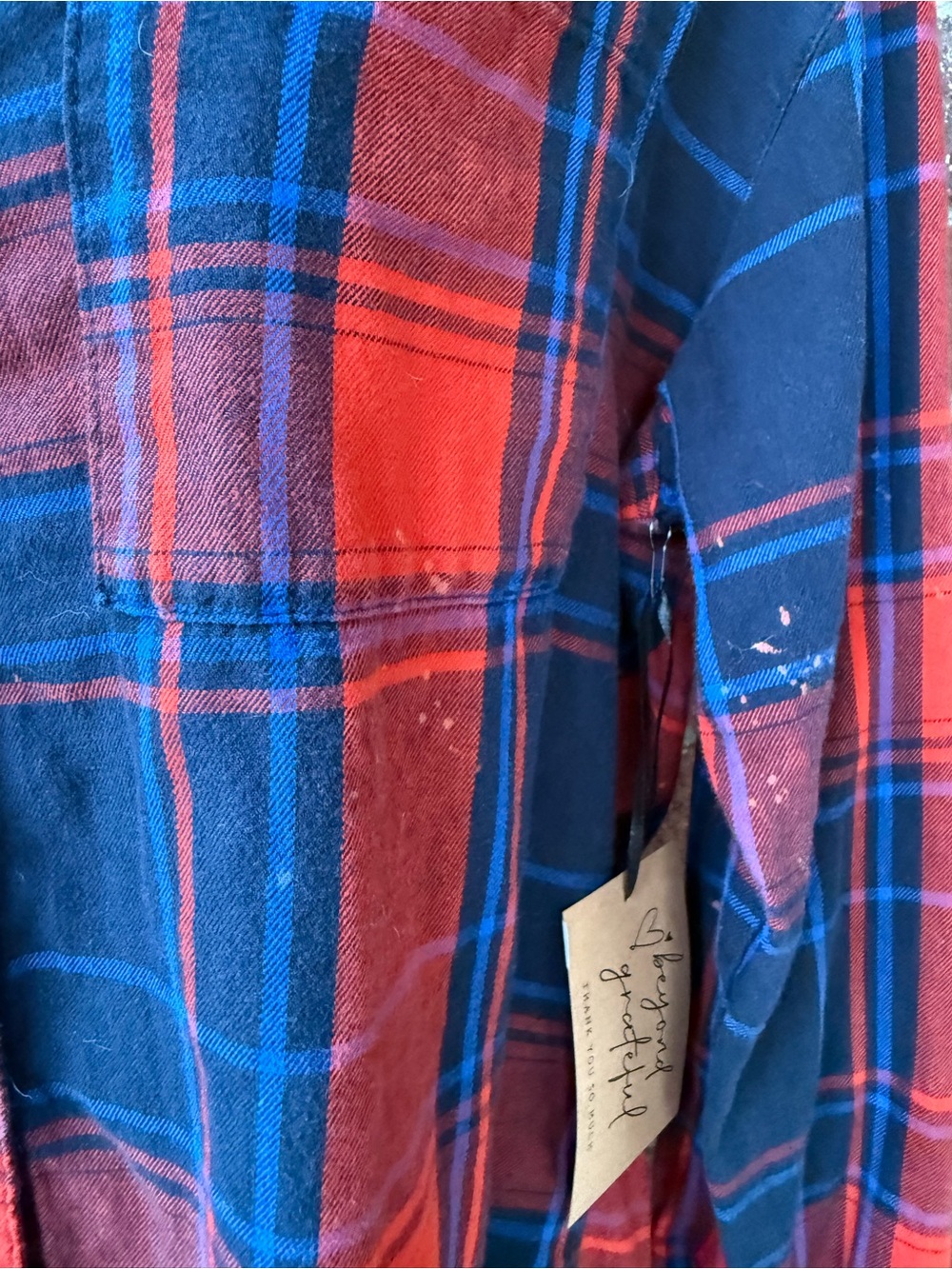 Handmade - Rose - Women's Red & Navy Plaid Floral Button-Up Shirt - Picture 11 of 13
